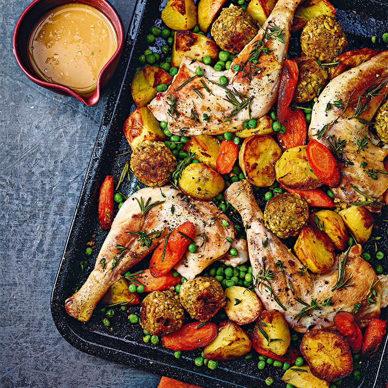 Roast chicken dinner tray bake