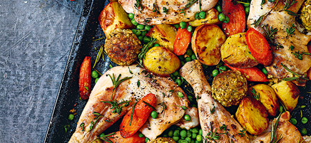 Roast chicken dinner tray bake