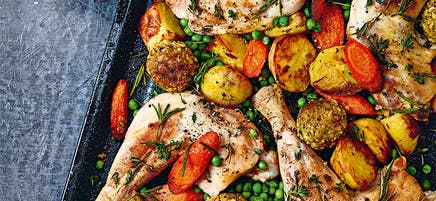 Roast chicken dinner tray bake