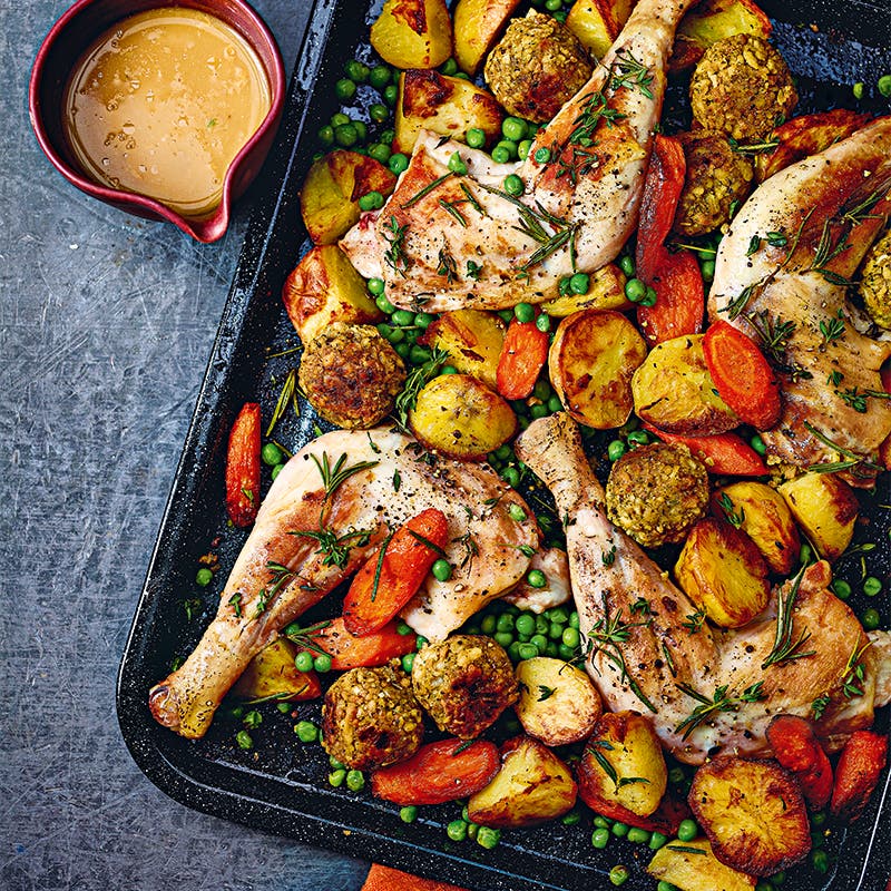 Roast chicken dinner tray bake