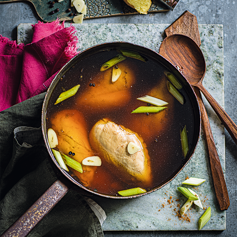 Soy-poached chicken breasts