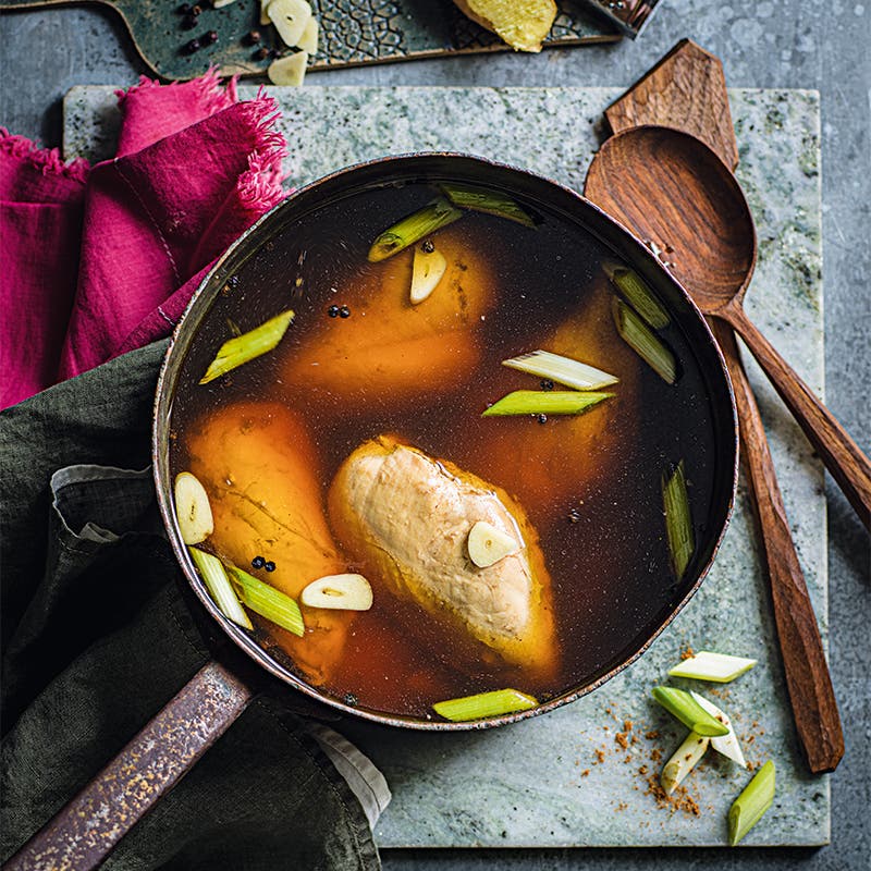 Soy-poached chicken breasts