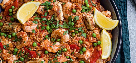 Chicken sausage and prawn jambalaya