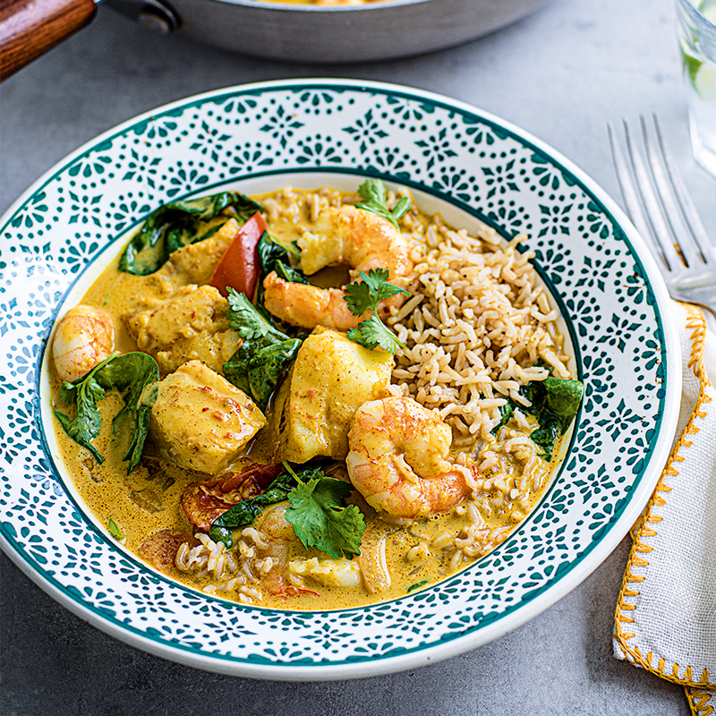 Spiced coconut seafood curry