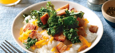 Cheddar grits with kale & bacon