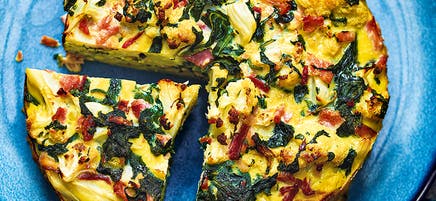 Roasted cauliflower, ham and mustard frittata