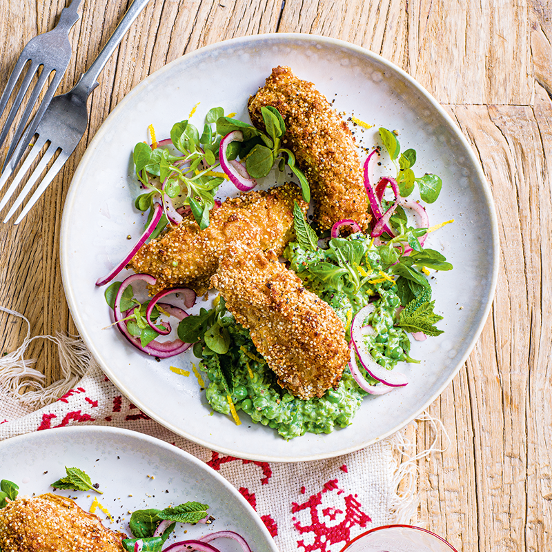Fish cocktails with crushed ricotta peas