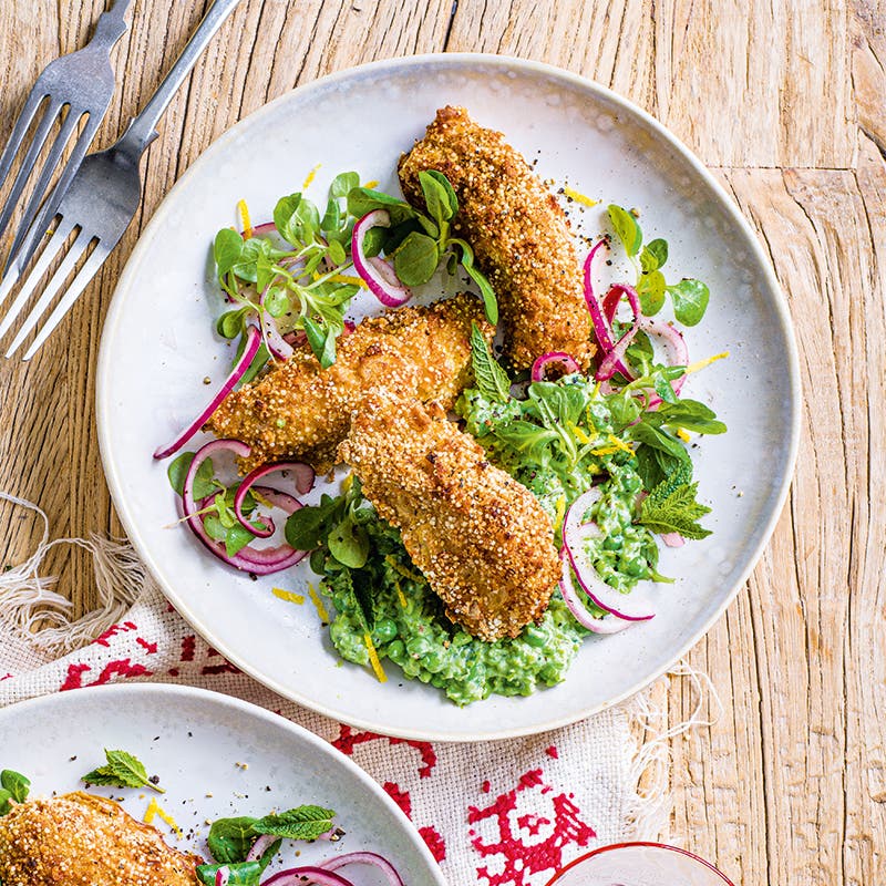 Fish cocktails with crushed ricotta peas