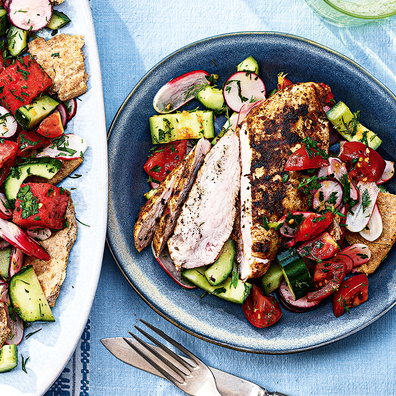 Shawarma chicken with fattoush salad