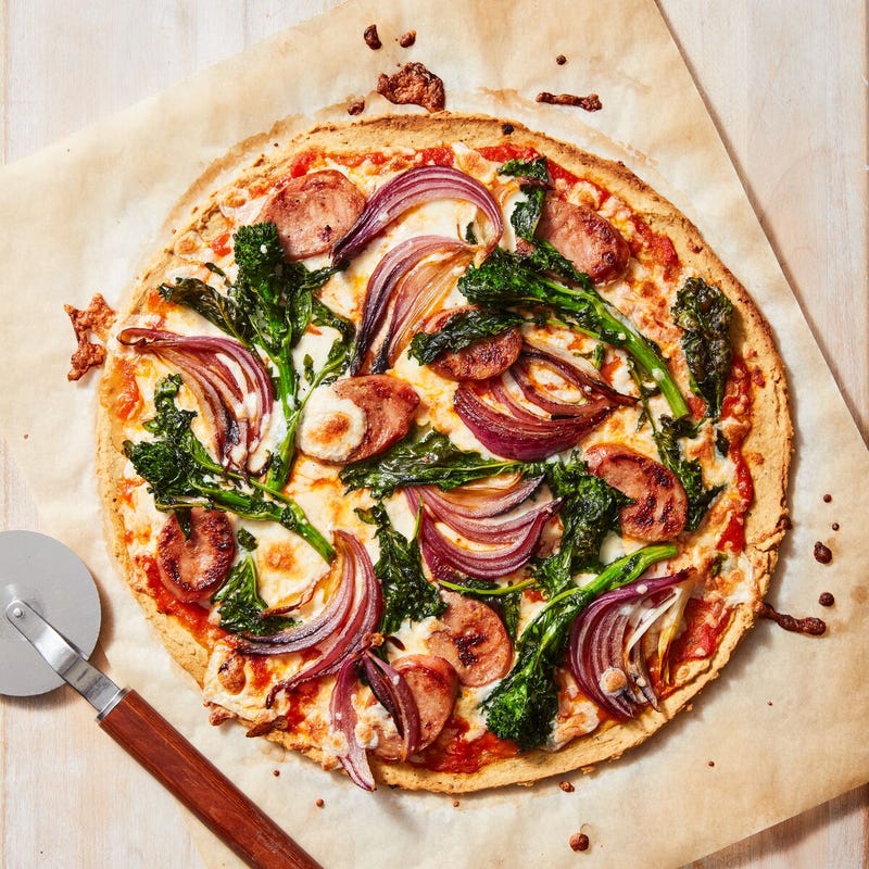 Photo of Chickpea-crust pizza with broccoli & sausage by WW