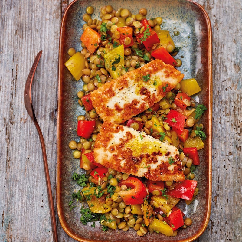 Foto van Halloumi met paprika en linzen door WW