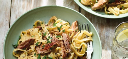 Tagliatelle met varkensfilet en wittewijnsaus