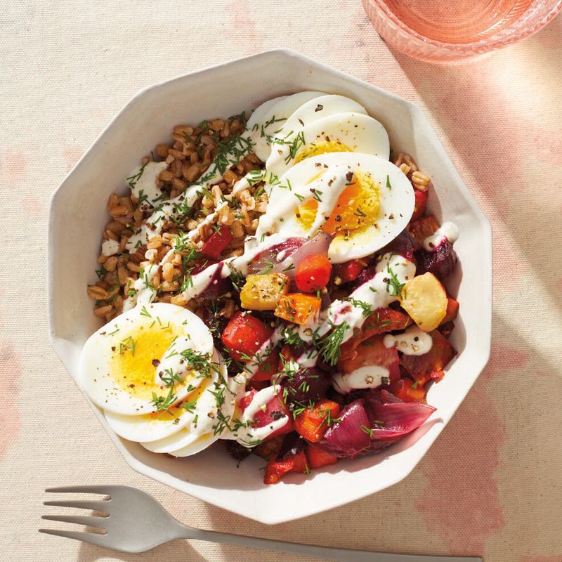 Pork & Veggie Grain Bowls with Lemony Yogurt