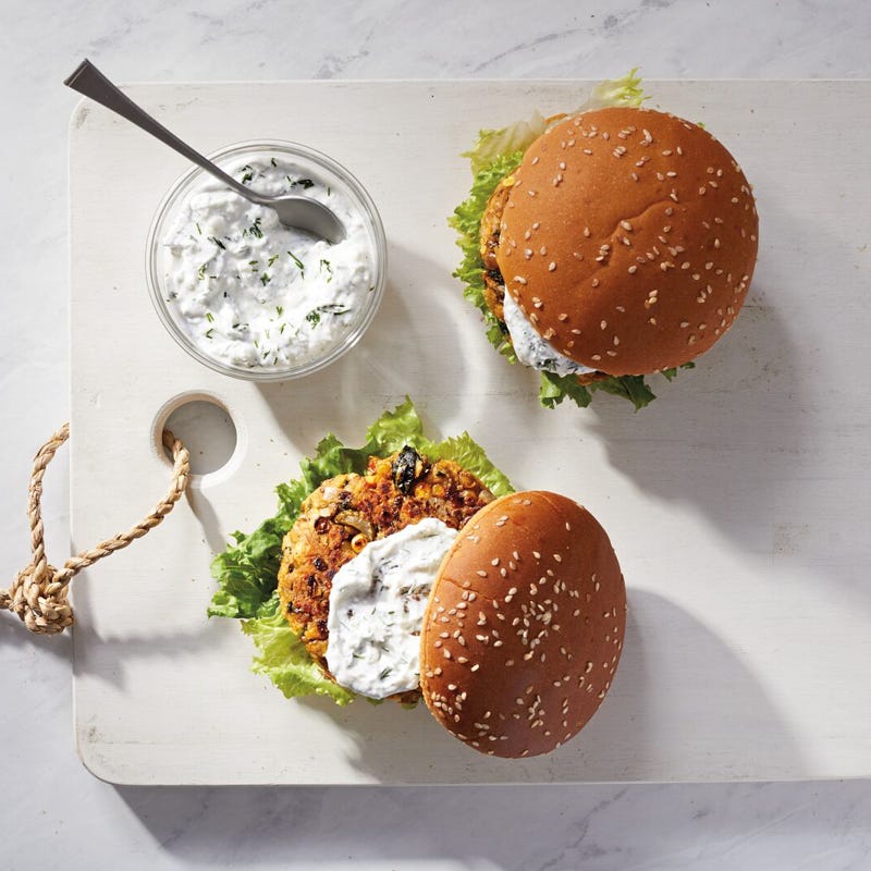 Lentil Burgers with Yogurt-Feta Sauce