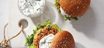 Lentil Burgers with Yogurt-Feta Sauce