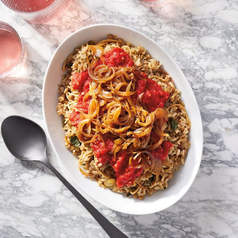 Spiced Lentils, Rice & Pasta with Onions