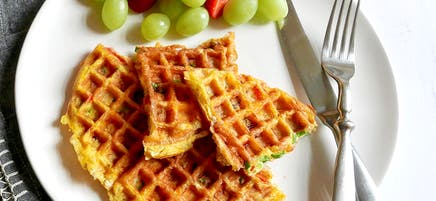 Cheese and bacon omelette waffles