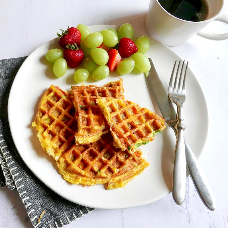 Cheese and bacon omelette waffles