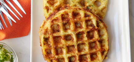 Cheese and onion hash brown waffles