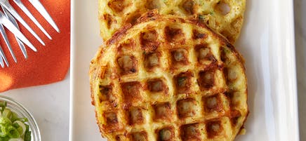 Cheese and onion hash brown waffles