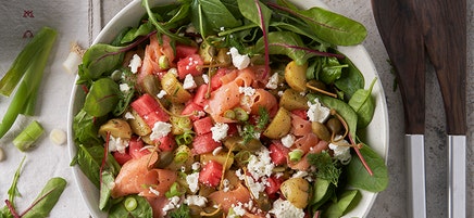 Lax- och potatissallad med vattenmelon