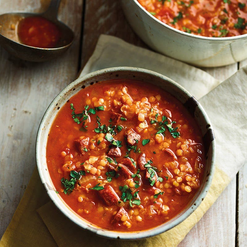 Rote-Linsen-Suppe mit Chorizo