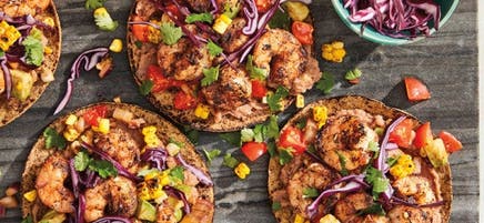 Grilled Shrimp Tostadas with Grilled-Corn Salad