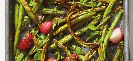 Roasted green beans and radishes
