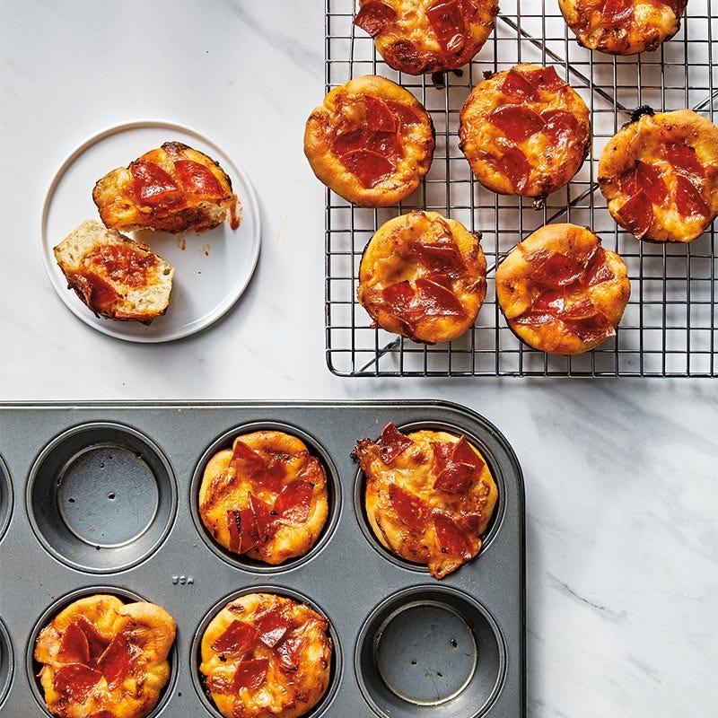 Mini deep-dish pepperoni pizzas
