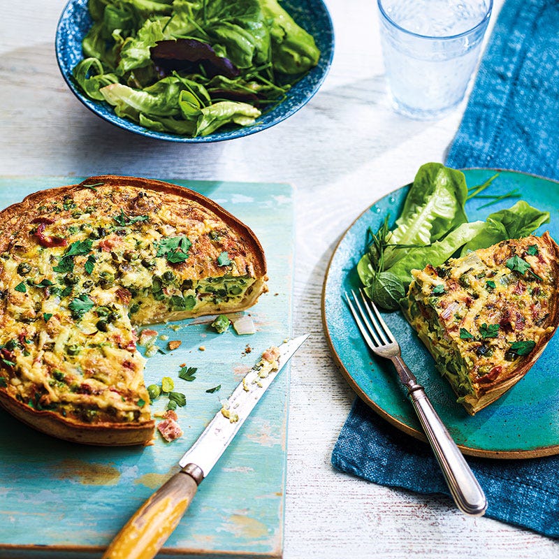 Parmaschinken-Quiche mit Erbsen