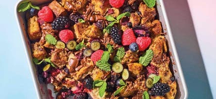 Chocolate & mixed berry bread pudding
