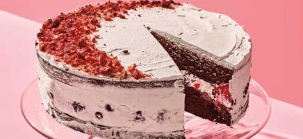 Chocolate cake with freeze-dried strawberries