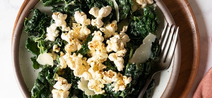 Kale Caesar Salad with Parmesan Popcorn Croutons