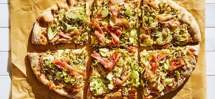 Brussels sprouts & prosciutto pizza