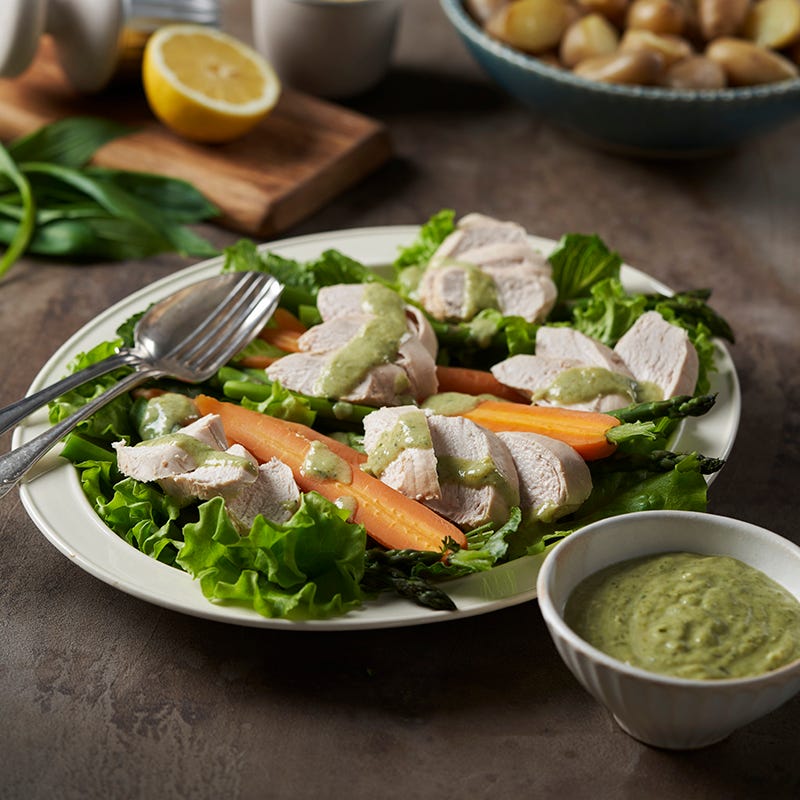 ViktVäktarna - Kokt kyckling med ramslökssås och primörer