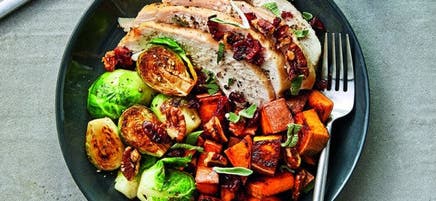 Emincé de poulet, patate douce et choux de Bruxelles