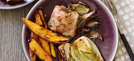 Lemon-Thyme Roast Chicken with Sweet Potatoes and Fennel