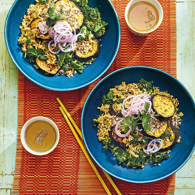 Reis-Auberginen-Bowl