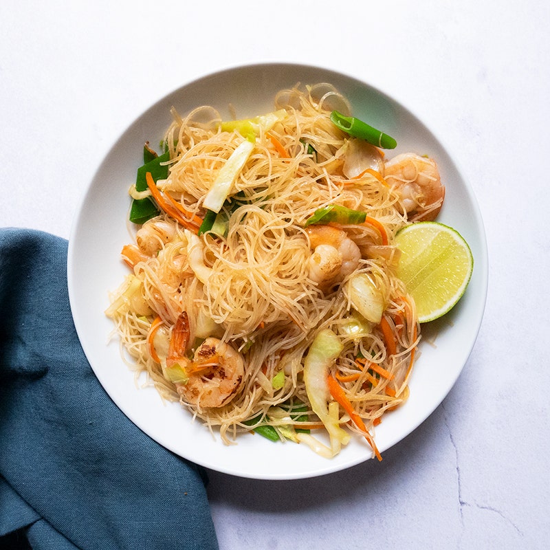 Pancit bihon with shrimp