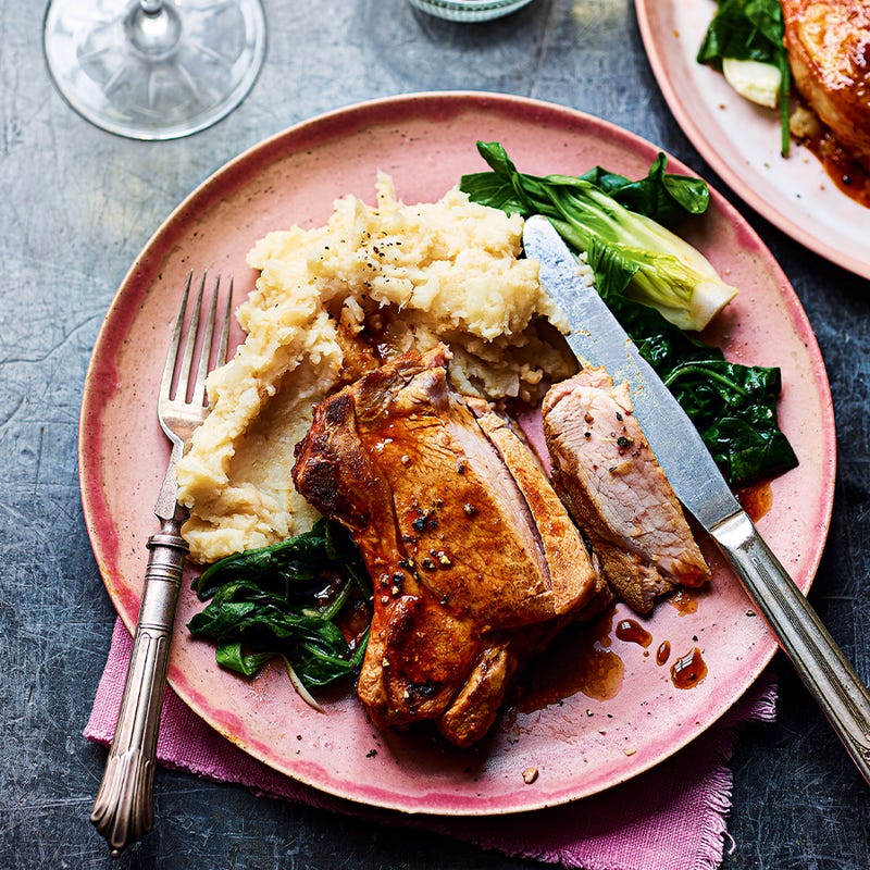 Sriracha pork chops with celeriac and butter bean mash