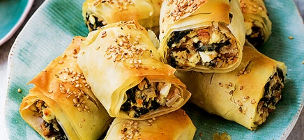 Spinach, walnut and feta rolls
