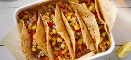 Jerk Chicken Tacos with Mango-Pineapple Salsa by Millie Peartree