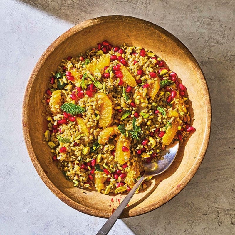 Photo of Orange-pomegranate freekeh salad with cardamom dressing by WW