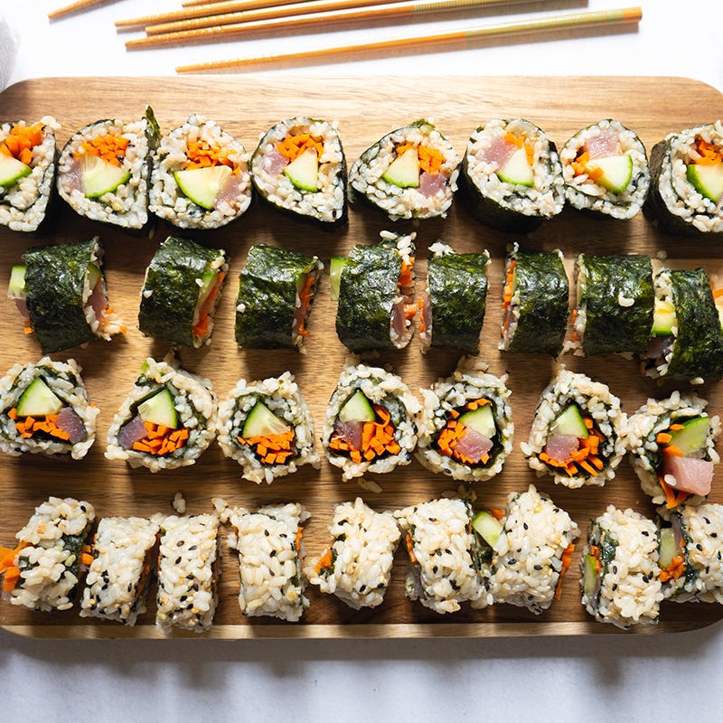 Brown rice sushi rolls with tuna