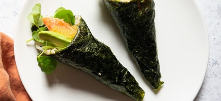 Arctic char and avocado hand rolls