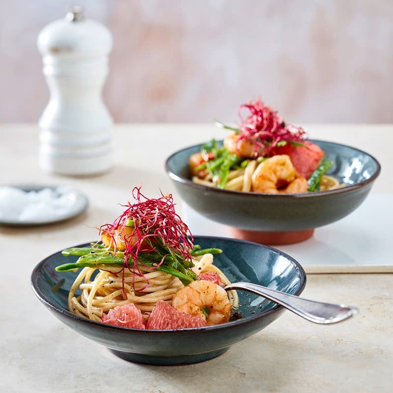 Nudelnester mit Garnelen