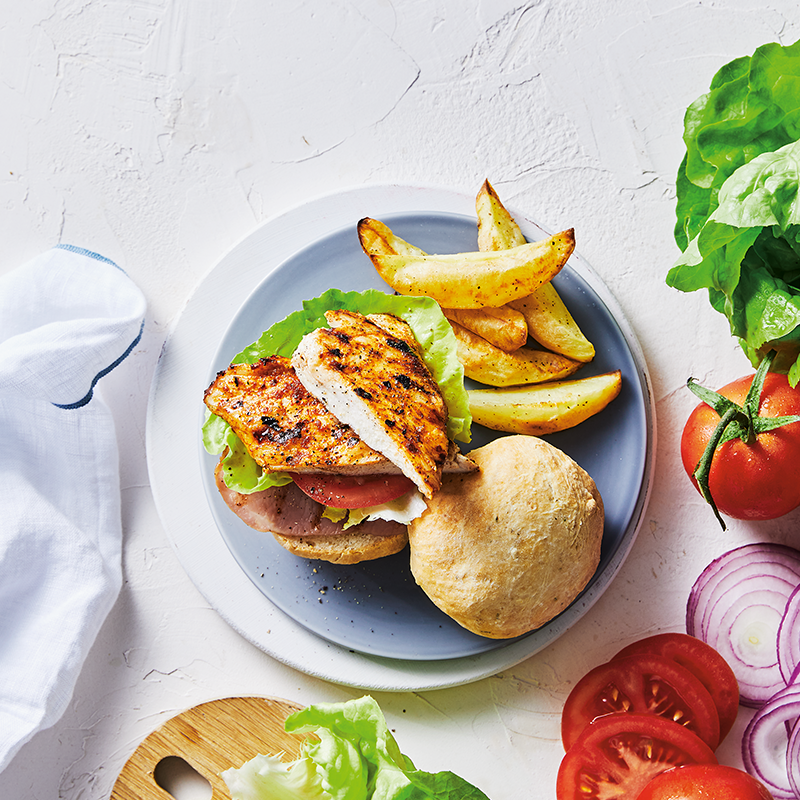 Chicken burger with chips