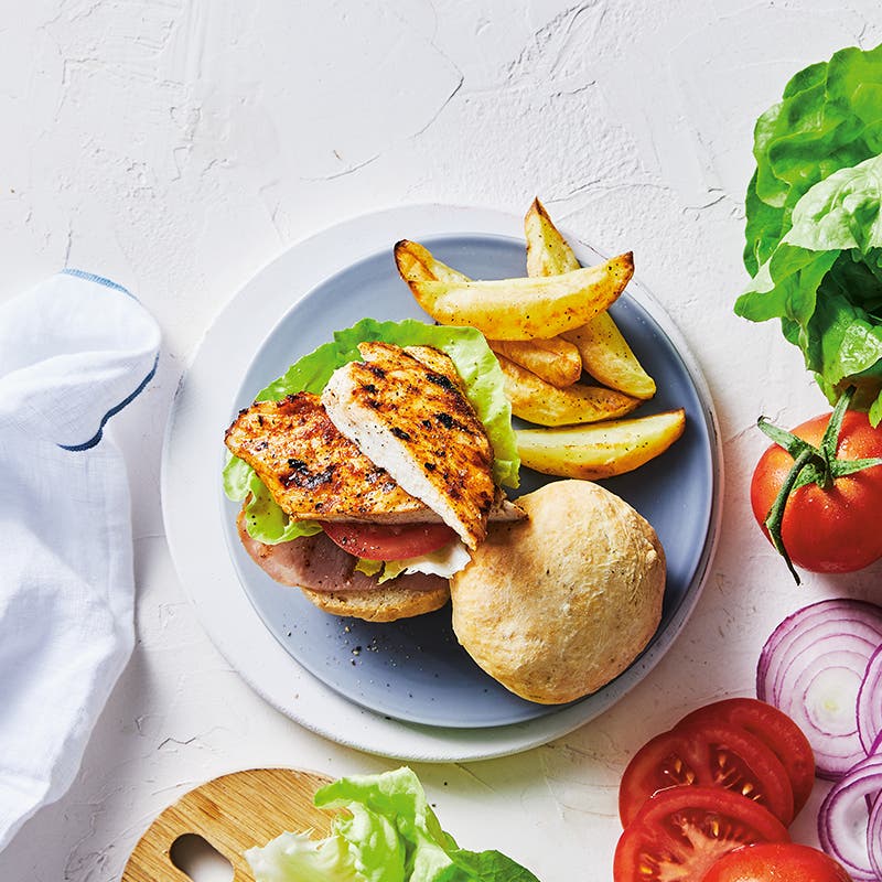 Chicken burger with chips