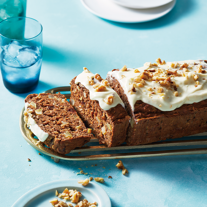 carrot cake and apple loaf with cream cheese frosting