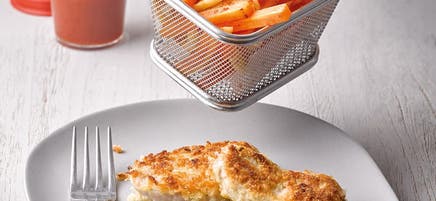 Mini-escalopes de porc et frites de légumes